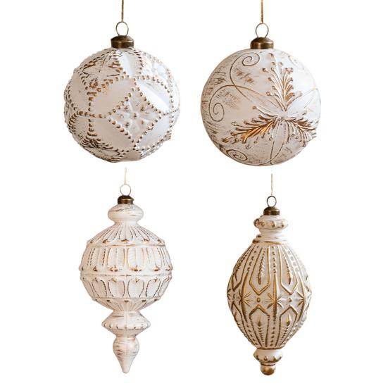 Christmas Ornaments White And Golden Vintage Ball Finial Christmas Tree Ornaments Shatterproof Plastic Farmhouse Hanging Decor