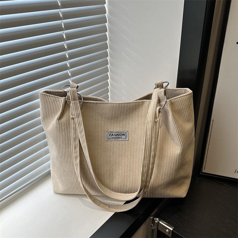 

Corduroy tote bag 2025 new shoulder bag commuting fashion casual large capacity foreign style versatile handbag хакі