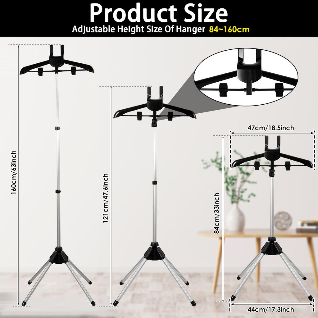 Stojak na parownicę do ubrań 84-160 cm Regulowana wysokość Stojak na ubrania do parownicy Obracany Składany Stojący Wieszak na ubrania do domu