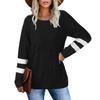 Fashion Casual Womens  Long Sleeve Striped Spliced Tops Loose Sweatshirt