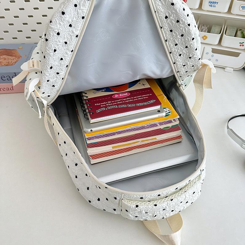 Schoolbag new high-value fresh and sweet polka dot college style make-up bag junior high school students lightweight large-capacity backpack