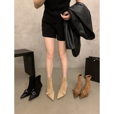 New Temperament Kitten Heel Pointed Spring and Autumn Single Boots Women's Shoes Retro High-heeled Short Boots