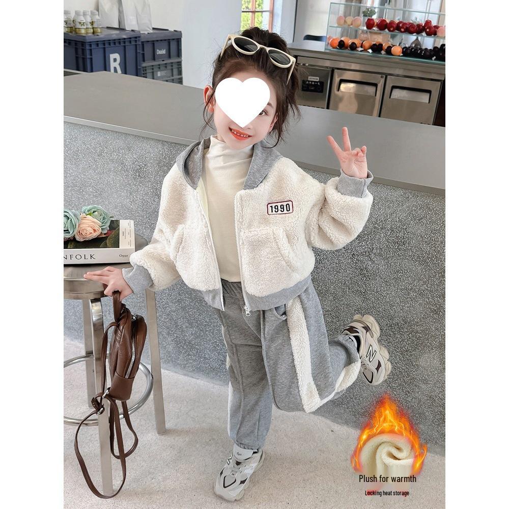 2025 Hooded Fleece Cardigan Set for Girls - Cozy Autumn/Winter Fashion