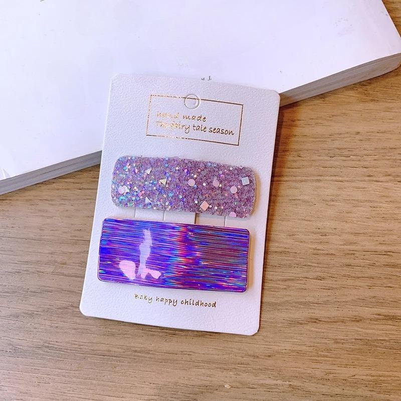 2Pcs Korean New Laser Glossy Hairpin Magic Color Colorful Rectangular Aurora Edge Clip Children's Bangs Headdress