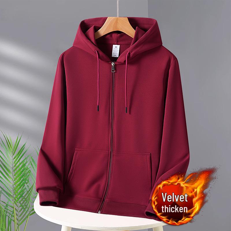 Unisex Heavyweight Cotton Zip-Up Hoodie Cardigan - Solid Color, Autumn/Winter Style.