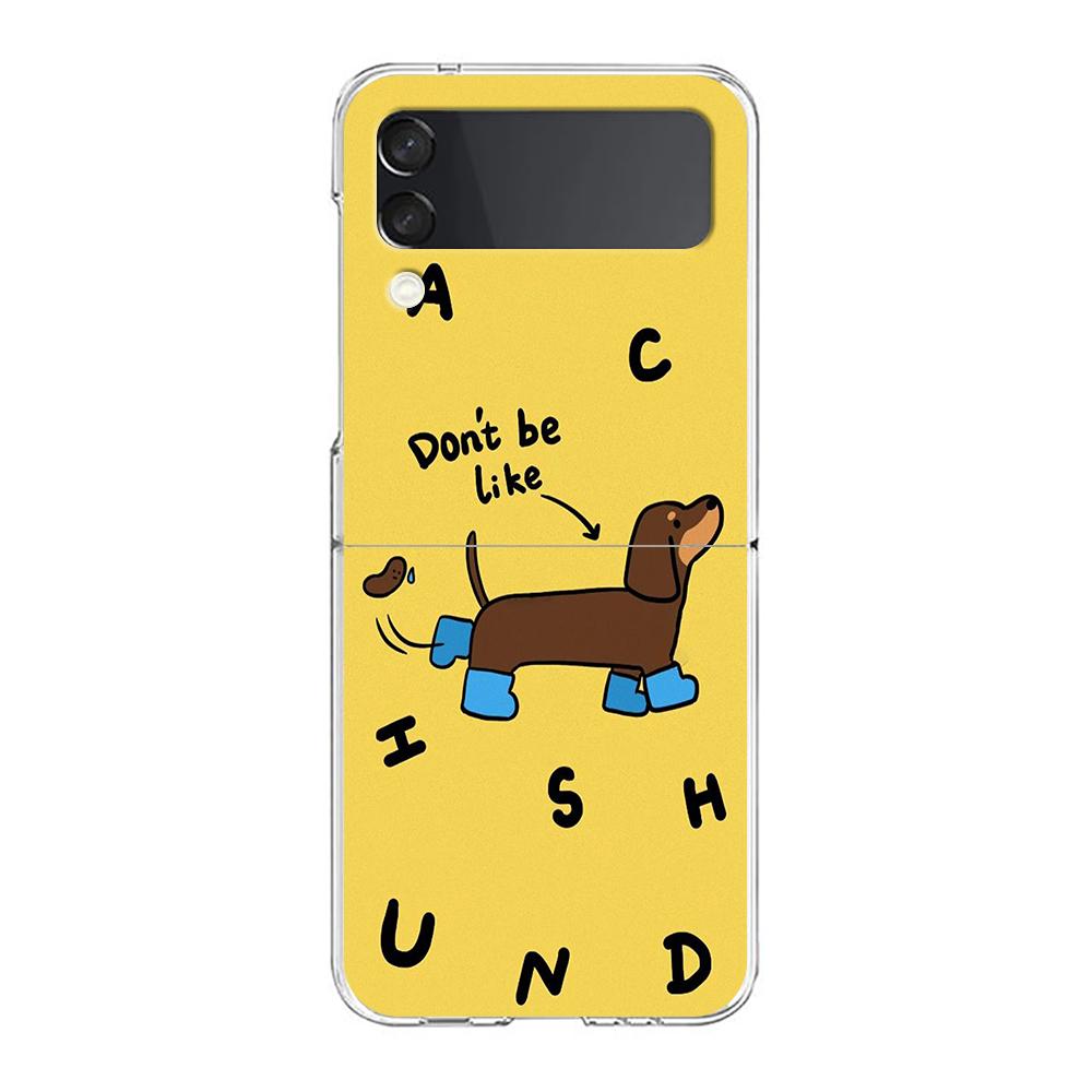 Transparent Phone Case For Samsung Galaxy Z Flip 3 4 5 6 7 Hard Folding PC Z Flip3 Flip4 Cover Cute Dachshund Bulldog