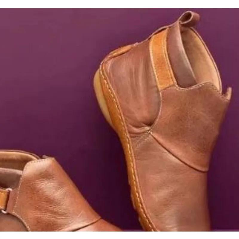 New Women's Shoes Short Boots Cowboy Flats Heel Casual Fashion Elegant Comfortable Size 43 Luxury Vintage Low Boot