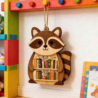 Yousheng Wooden Bookshelf Ornament Animal Shaped Bookshelf Christmas Ornament Owl/Highland Cow/Elephant Figurine Bookish Gifts for Book Lovers Readers
