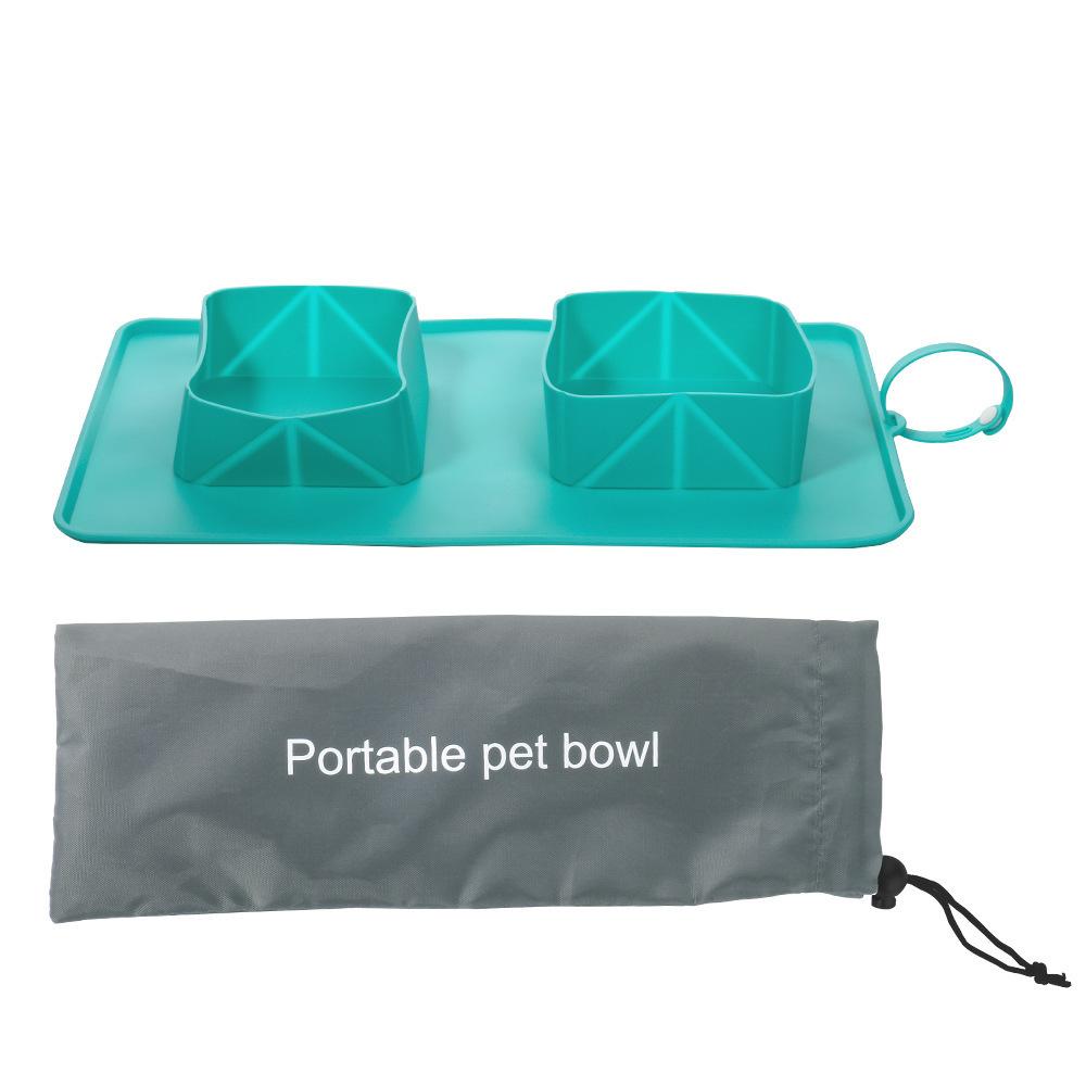 Silicone folding pet dinner plate dog bowl dog basin cat bowl cat food basin double bowl drinking water pet supplies