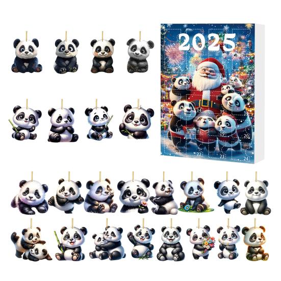 2025 Christmas Panda Advent Calendar Cartoon 2D Acrylic Panda Pendant Countdown Calendar Multifunctional Home Decorations