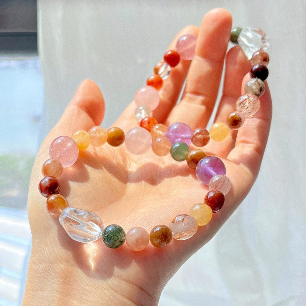 8Mm High Quality Natural Color Hair Crystal Fulushou White Crystal Black Gold Super Seven Strawberry Crystal Amethyst Bracelet Bracelet