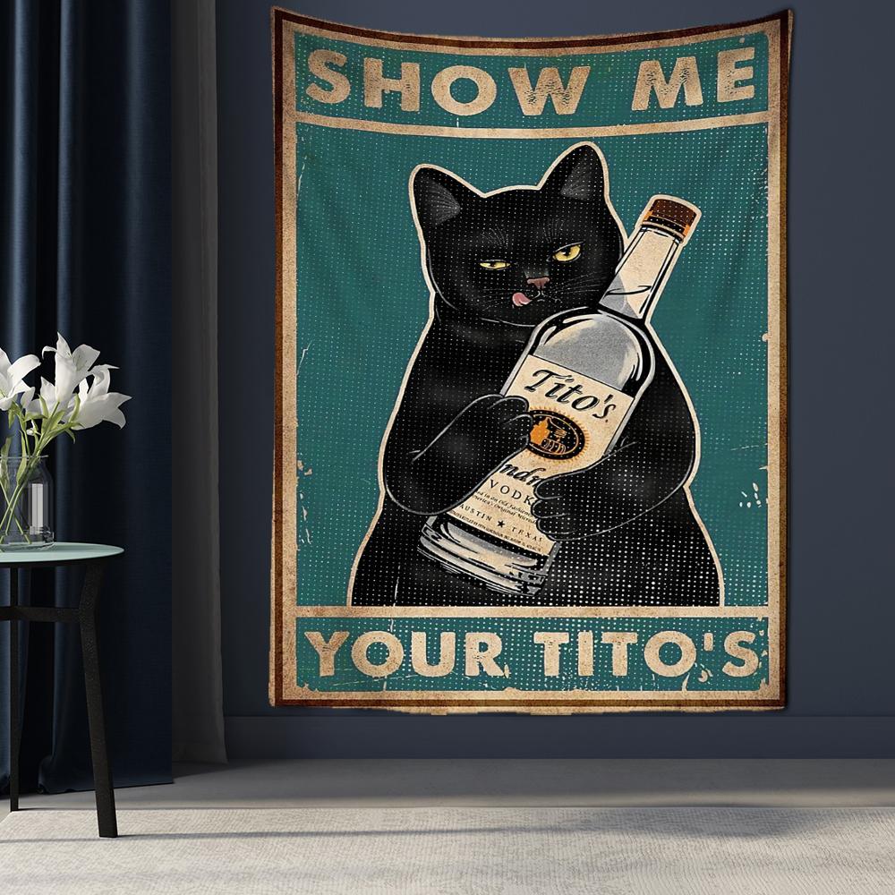 Wine Bottle Cat Tarot Tapestry Wall Hanging Kawayi Psychedelic Witchcraft Bohemian Living Room Dormitory Home Decor