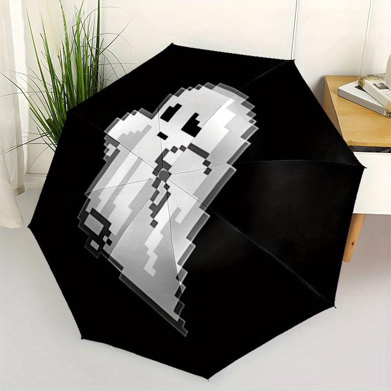 1pc Ghost Spirit Automatic Open/close Folding Compact Umbrella, 8-Rib Sturdy Canopy, Lightweight Portable, Everyday Use, Gift, Outdoor Umbrella, Trave
