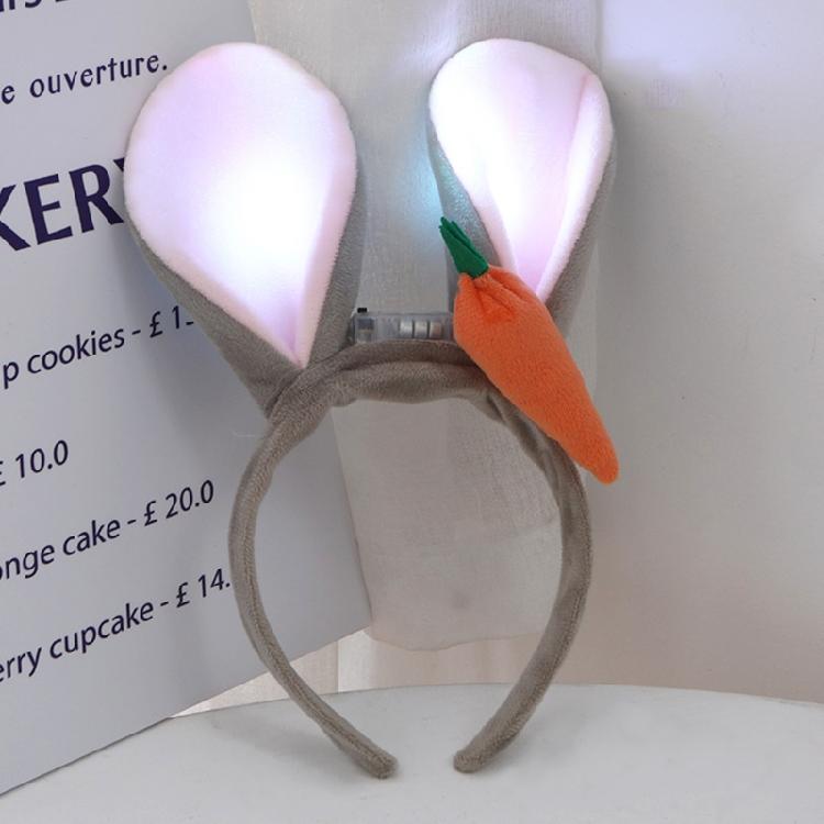 Light Up Rabbit Ears Headband Cute Plush Bunny Ear Hair Accessory for Women