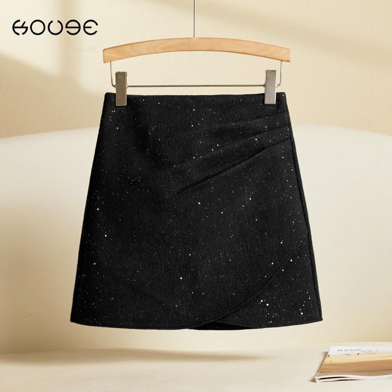 2025 Autumn/Winter Women s Shiny Pleated Bodycon Skirt: Anti-Exposure, Slimming, Leg-Lengthening 4XL чёрный