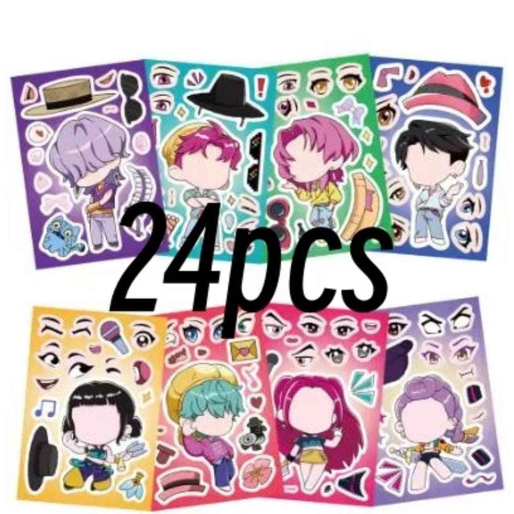 8/16/24Sheets Funny Kpop Demon Hunters Make A Face Puzzle Stickers Kids DIY Game Children Jigsaw  Toy Gift