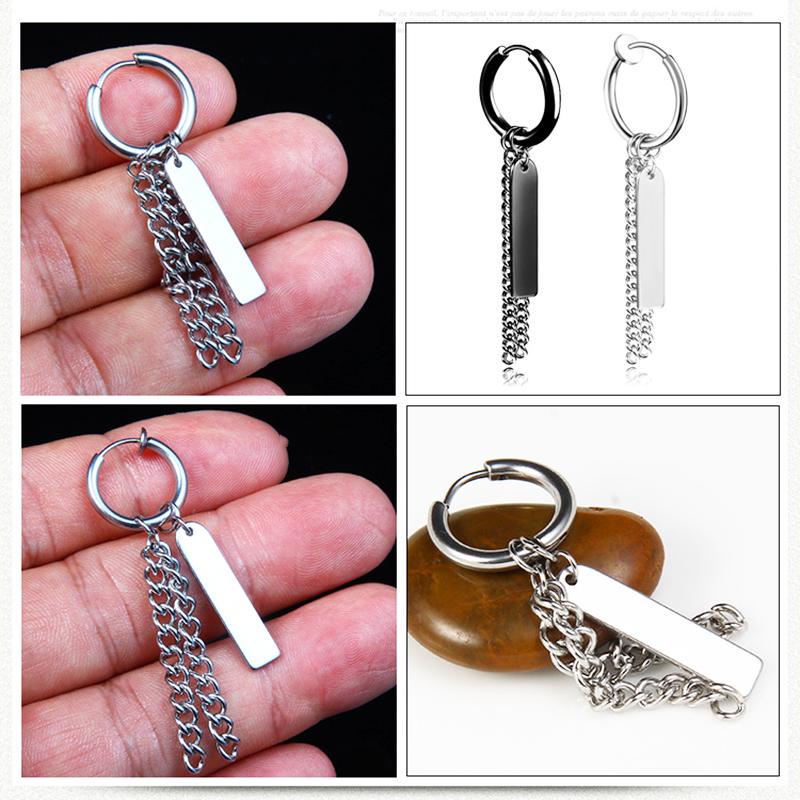 Earrings Simple Gift Women Men Stainless Steel 1 Piece Hipster Personality Fashion Ear Jewelry Tassel Handmade