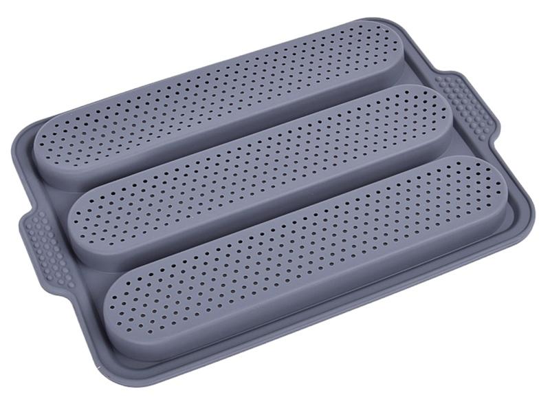 Silicone Baking Form for Baguettes and Rolls, Perforated, 3 Slots
