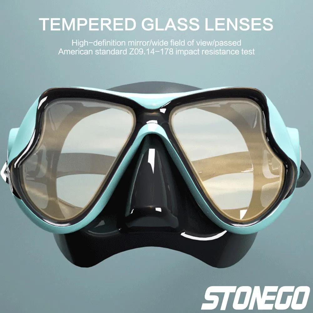 Snorkelling Gear Set Diving Mask Snorkel Set with Large Frame Silicone Skirt Anti Fog Tempered Glass Lens Full Dry Top Snorkel with Splash Guard