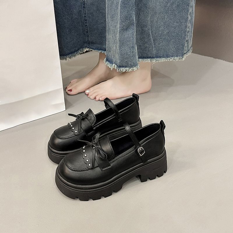 Cute Japanese Bow Platform Single Shoes Versatile with Skirt Round Head Mary Jane Single Shoes 2025 Spring and Summer New Models
