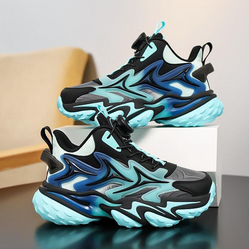 Boys Basketball Shoes With Rotation Buckle Lightweight Anti-Slip Outdoor Indoor Sports Sneakers Kids Ages 4-16