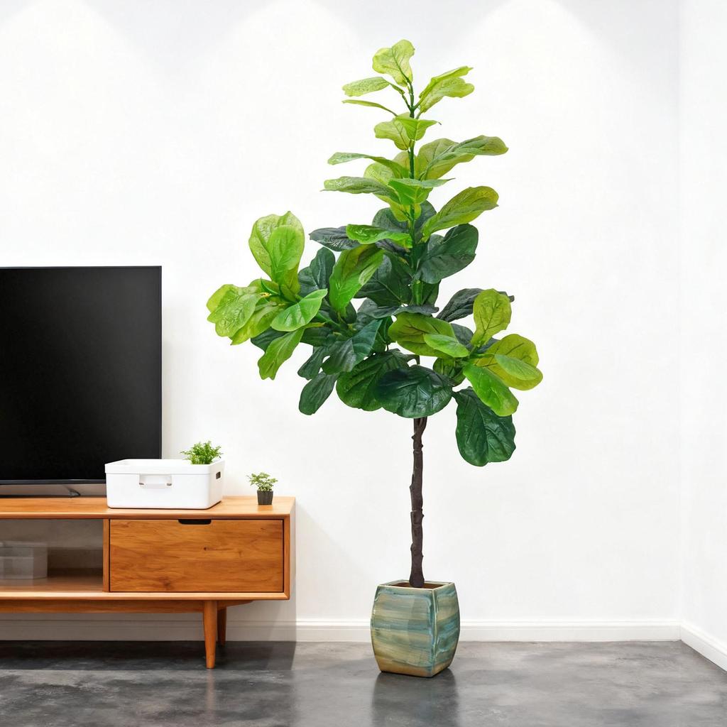 Artificial Fiddle Leaf Fig Plant with 3 Branches and 47 Leaves - Waterproof, Sunscreen, Nordic Style for Indoor/Outdoor Decor