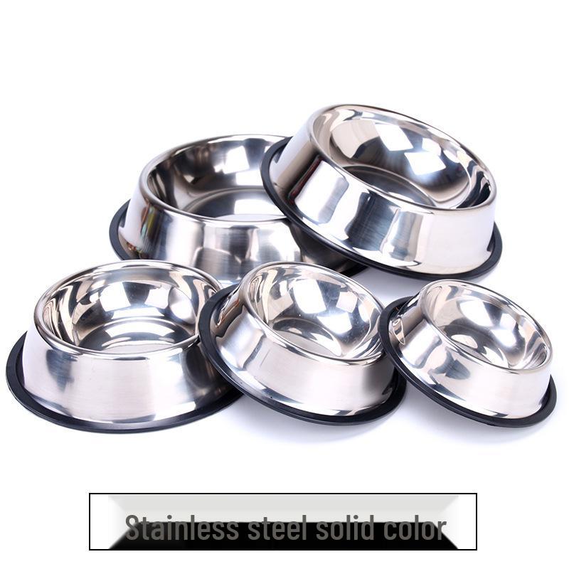 Anti-Spill Stainless Steel Pet Bowl with Rubber Bottom and Paw Print Design