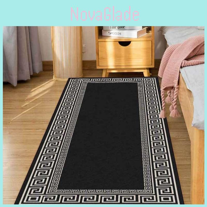 Modern Minimalist Black Kitchen Mat Set Non-slip Polyester Fiber Machine Washable