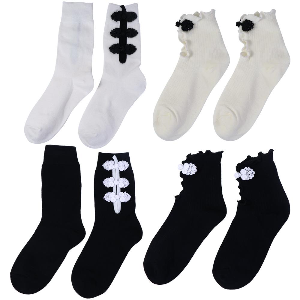 

Female Embroidered JK Socks Lace Women Socks Tube Socks Cheongsam Buckle Socks Cotton Hosiery B