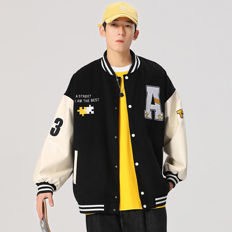 

Baseball uniform men s spring and autumn new loose and versatile Hong Kong-style jacket casual handsome embroidered American men s jacket M