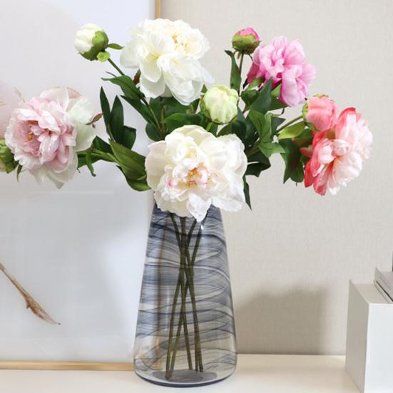 Artificial Flowers 2-Head Silk Peony Branches Adjustable Plastic Stems Realistic Veins Soft Color Gradient Long-Lasting Home Hotel Wedding Decor
