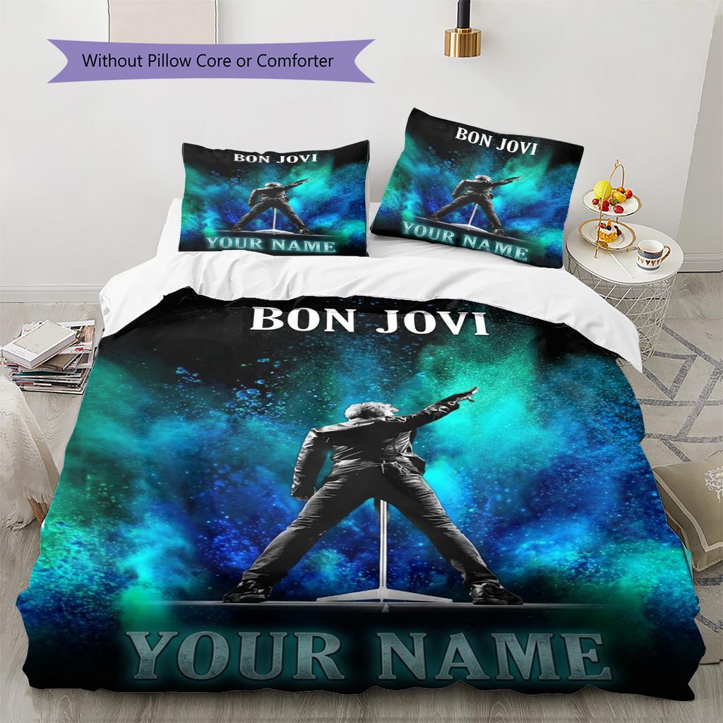 Name Individuell Bon Jovi Band Muster Bettwäsche Set Bettbezug Kissenbezug Heimdeko Geschenk (1 Bettbezug + 2 Kissenbezüge, ohne Füllung)