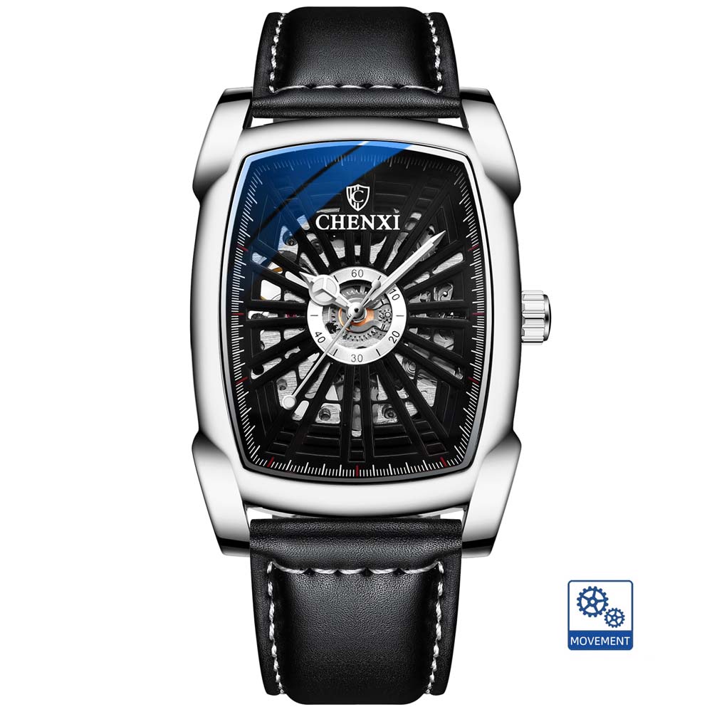 CHENXI Automatic Mechanical Watch for Men Tonneau Shape Skeleton Dial Waterproof Square Wristwatch relojes para hombres