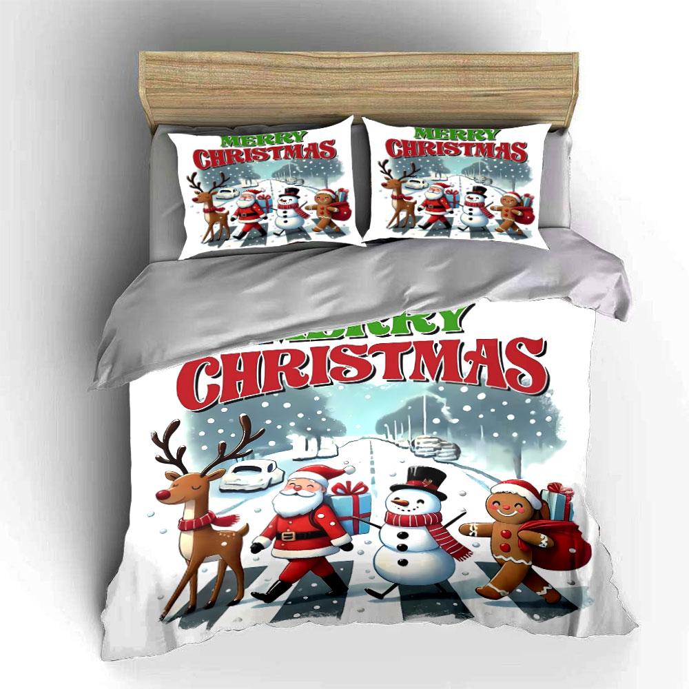 Merry Christmas Cartoon Set Bedding Duvet Cover Set Duvet Cover Pillowcases  (1*Duvet Cover 2*Pillowcases, Without Duvet Insert)