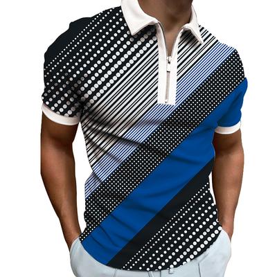 Polo à manches courtes et fermeture éclair pour homme, coupe décontractée, extensible et respirante, imprimé 3D