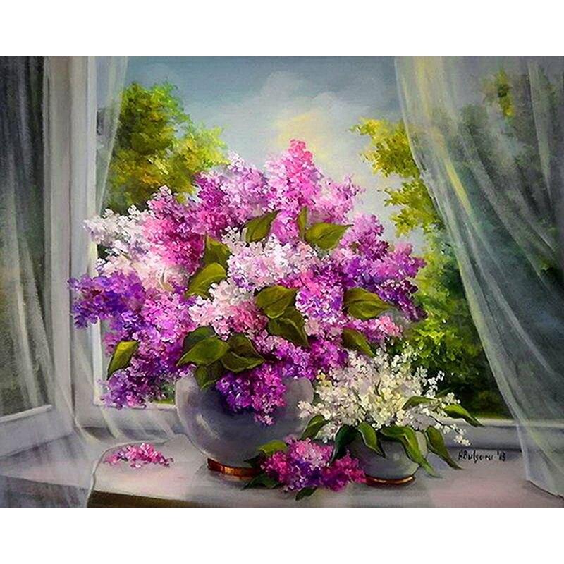 Diamond Painting Flowers Full Drill Round Diamond Embroidery Purple Lavender Picture Of Rhinestones Home Decor