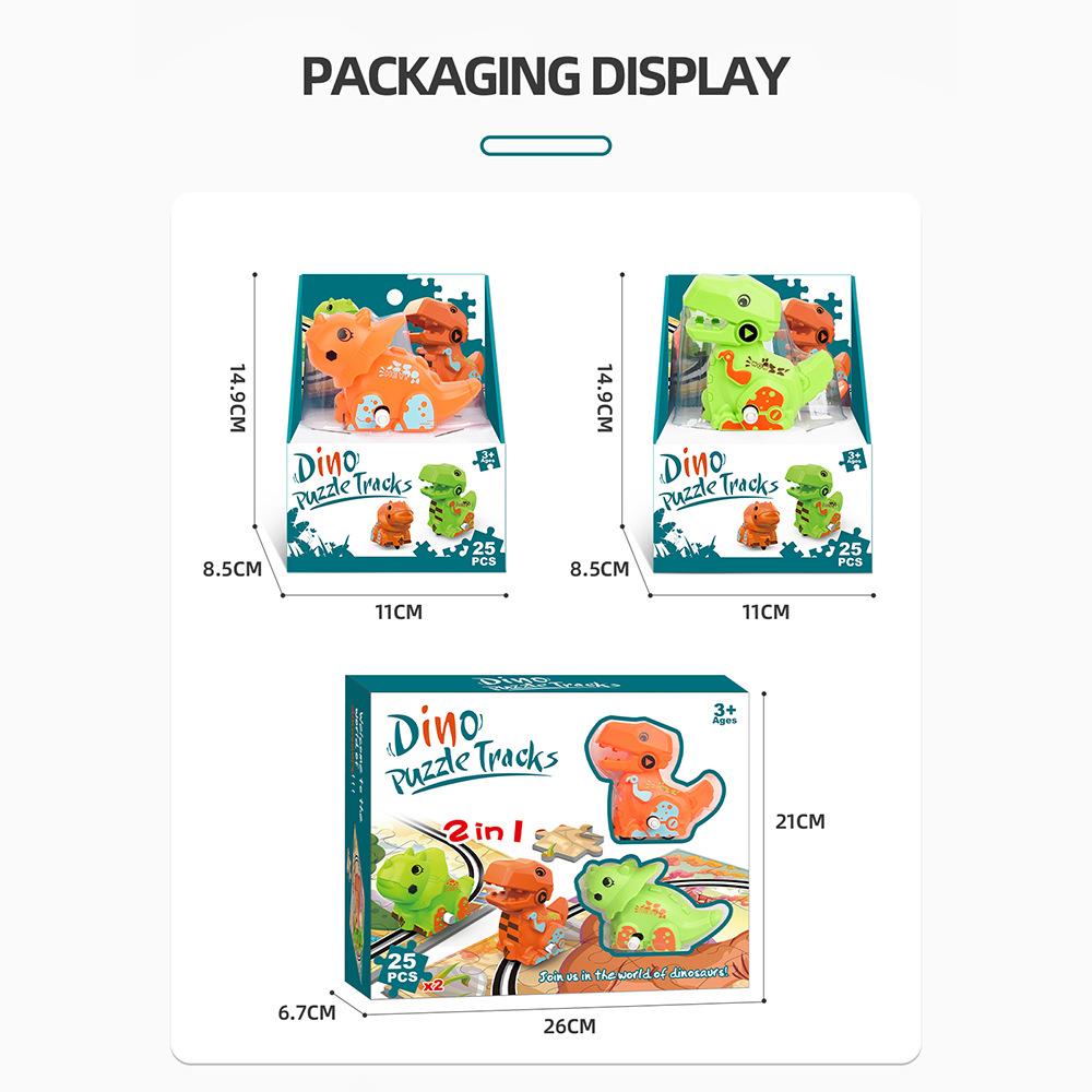 Dráha Puzzle 2 v 1 Hračka Dinosaurus Dárek Děti DIY Scéna Stavba Puzzle Dráha Autíčko