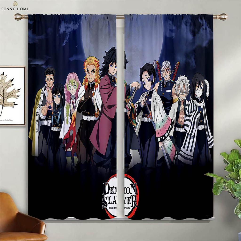 Cartoon Anime Printed Curtains Suitable For Children's Room Dormitory Study Window Decoration Curtains Home Decoration 2 Pieces