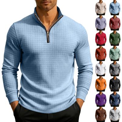 Men's Knit Quarter-Zip Stand Collar Pullover