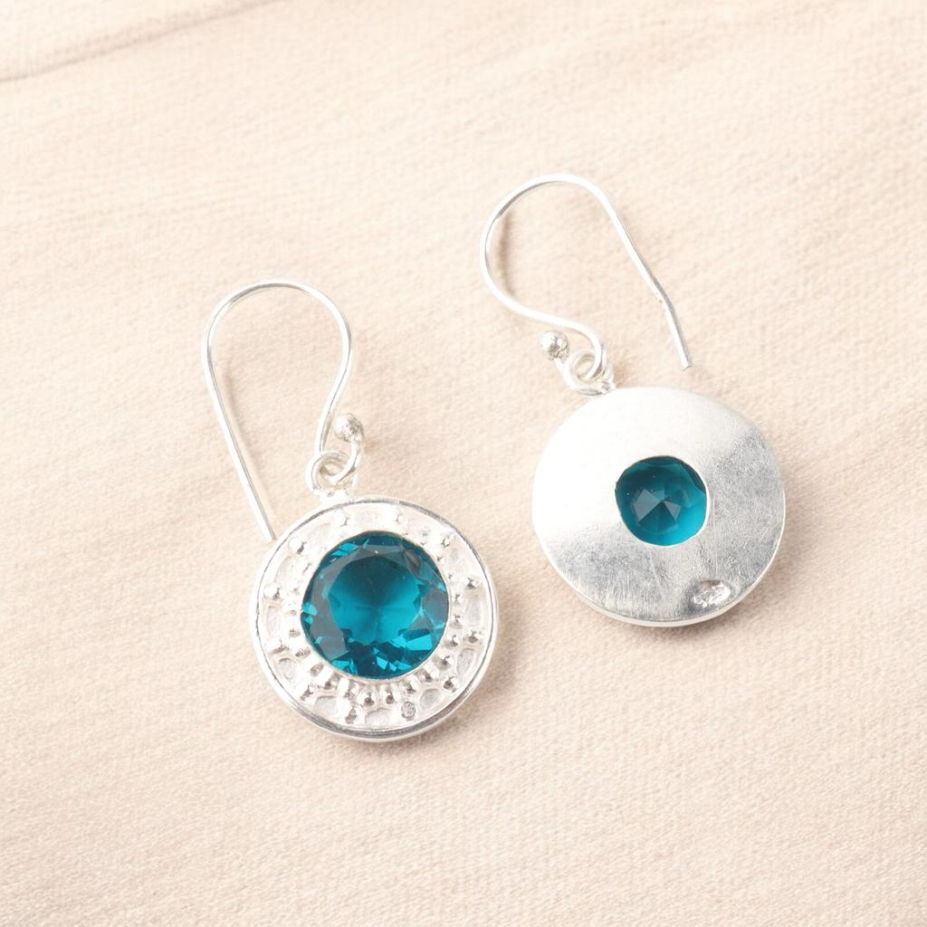 Natürliche Apatit-Ohrringe, 925er Sterlingsilber, runde Form, Schmuck-Ohrringe 1,5" EE-153-5