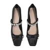Fashion Hot Selling 2025 New Chinese Style Ballet Flats Crystal Embellished Mary Janes Square Toe High Heels Single Shoes for Dresses