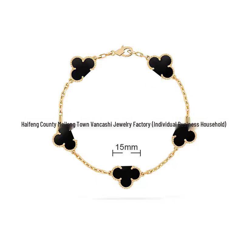 Bransoletka V Gold z Różowego Złota 18K z Koniczyną na Szczęście, Fioletowym Chalcedonem i Czerwonym Agatem dla Kobiet