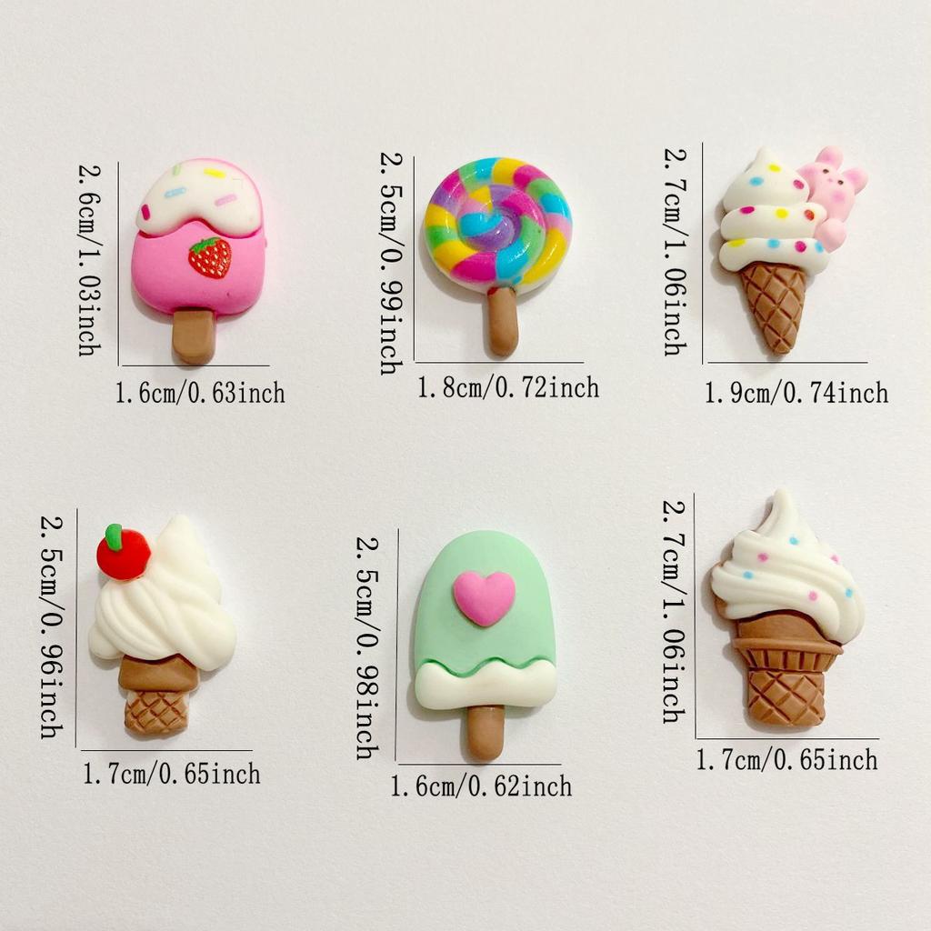 12PCS Resin Colorful Mini Cartoon Rabbit Cherry Cone Ice Cream Lollipop Popsicle Scrapbook Flatback 3D Foods Figurines DIY Bow Decor Accessories
