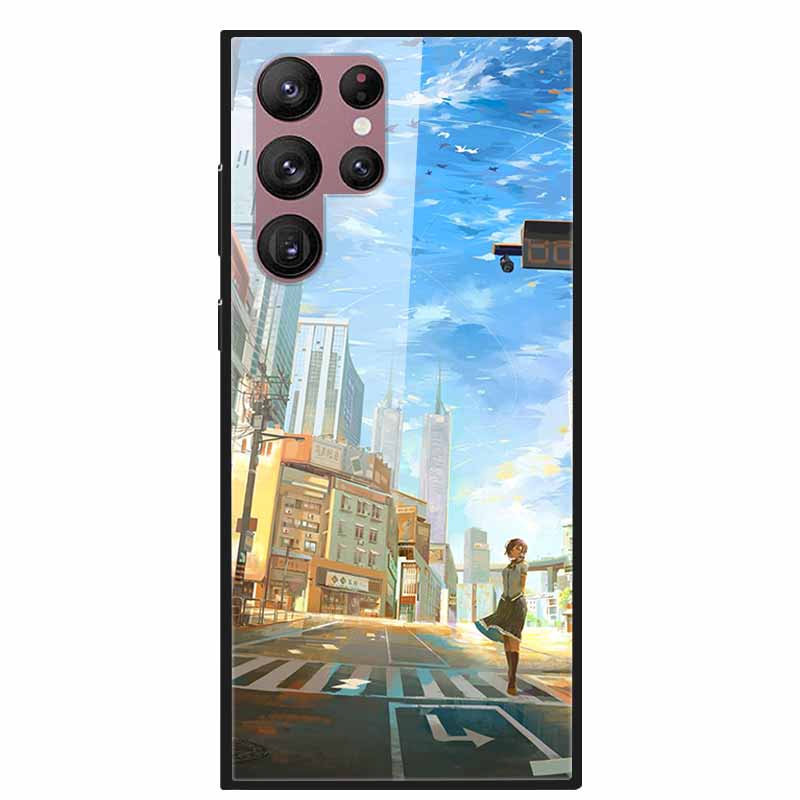 For Samsung Galaxy S22 Ultra 5G Phone Case Tempered Glass Back Cover Hard Case For Samsung  S22 Plus S 22 Capa Shell Funda Coque