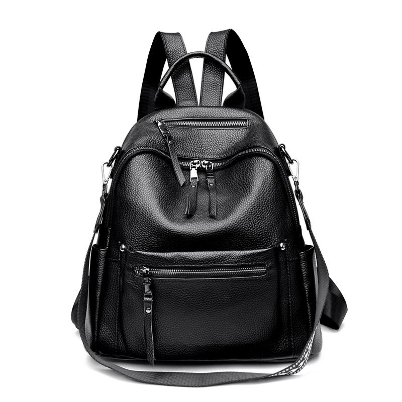 

Luxury Solid Cowhide Bags For Women 2026 New Designer High Quality Genuine Leather Backpacks Women School Bags For Teenage Girls чёрный