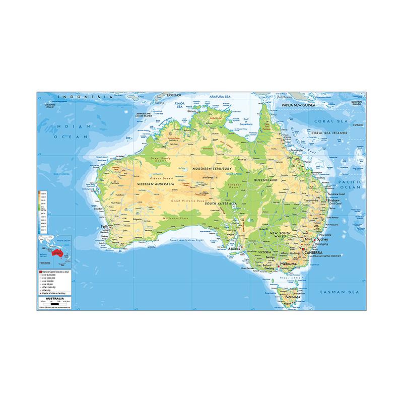 English Map Australia Map Geographic Map Wall Decor Background Living Home Study Studio Supplies Decorative Hanging Picture