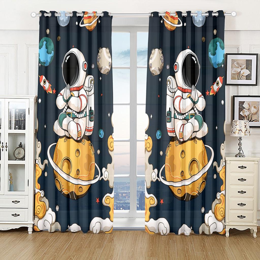 

Дешевые мультяшные 3D-шторы «Космический человек, планета», 2-панельные шторы для детской комнаты для мальчиков и девочек, спальни, гостиной, декоративные шторы 100W130H(CM)40x51in&Grommet Top