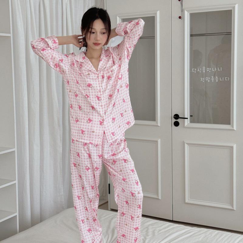 

Комплект полосатой шелковой пижамы 2025 для женщин - Длинный рукав и брюки, Отложной воротник, Супермягкий. L розовый