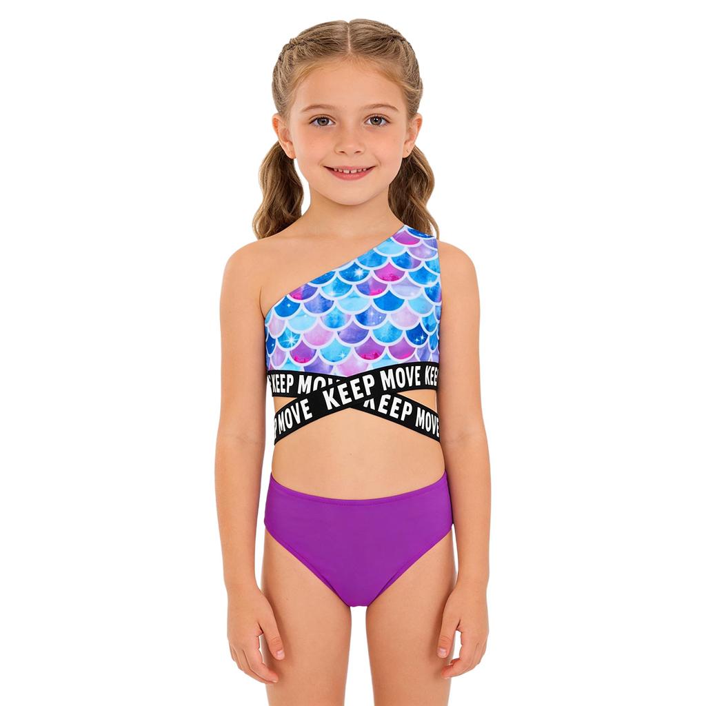 2 Stück Kinder Mädchen Badeanzug Bedruckte Crop Tops und Slips Set Strand Schwimmen Badeanzug