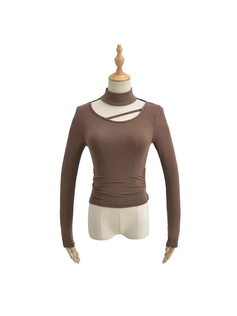 Women's Retro Halter Neck Long Sleeve Fleece Lined Top